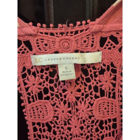 LC Lauren Conrad Floral Dress Crochet Back Sleeveless Pink Casual Sundress S 088 - Picture 5 of 6
